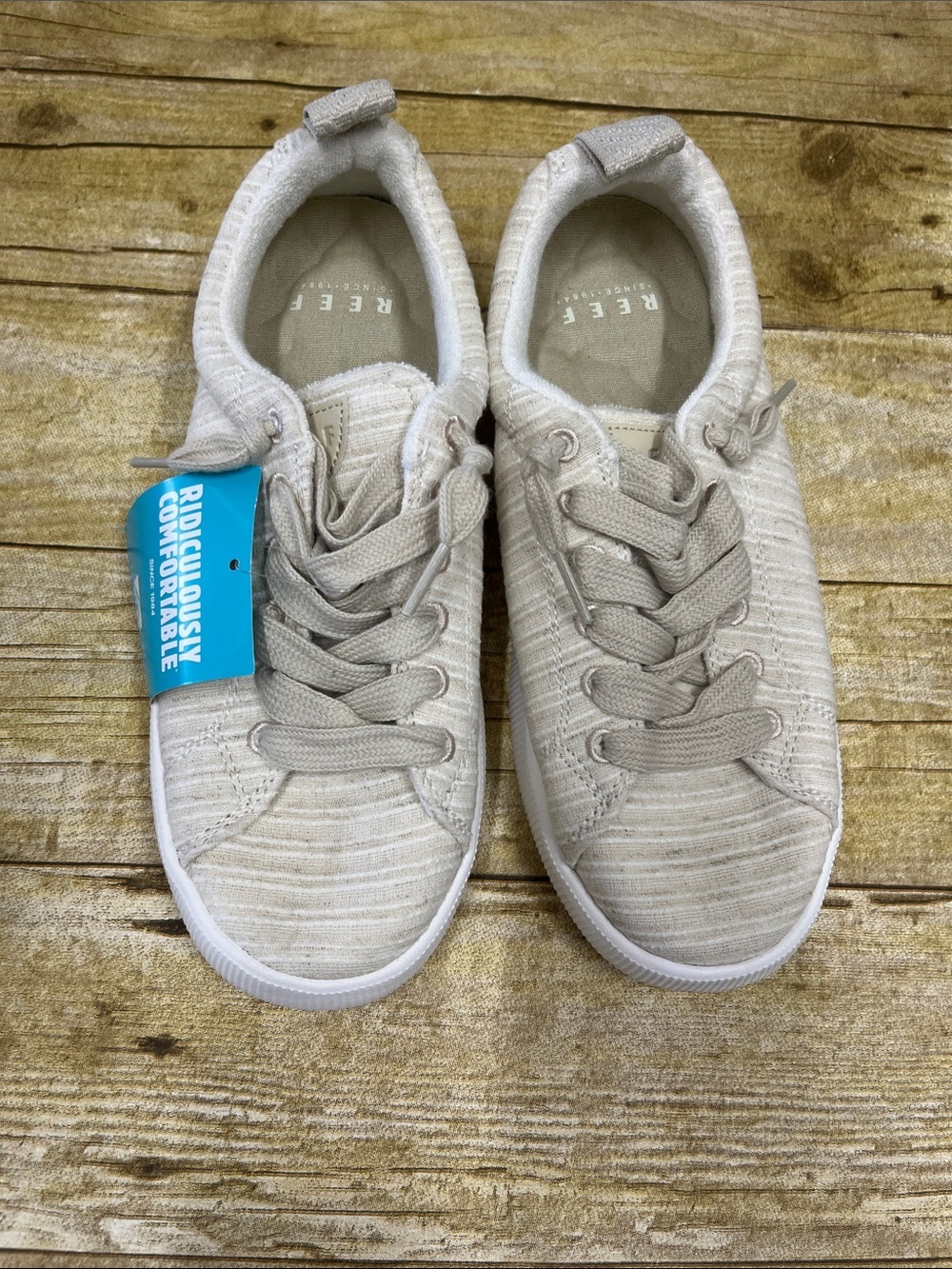 NWT Reef Beige Knit Neptune Alanna  Lace-Up Sneakers size 7